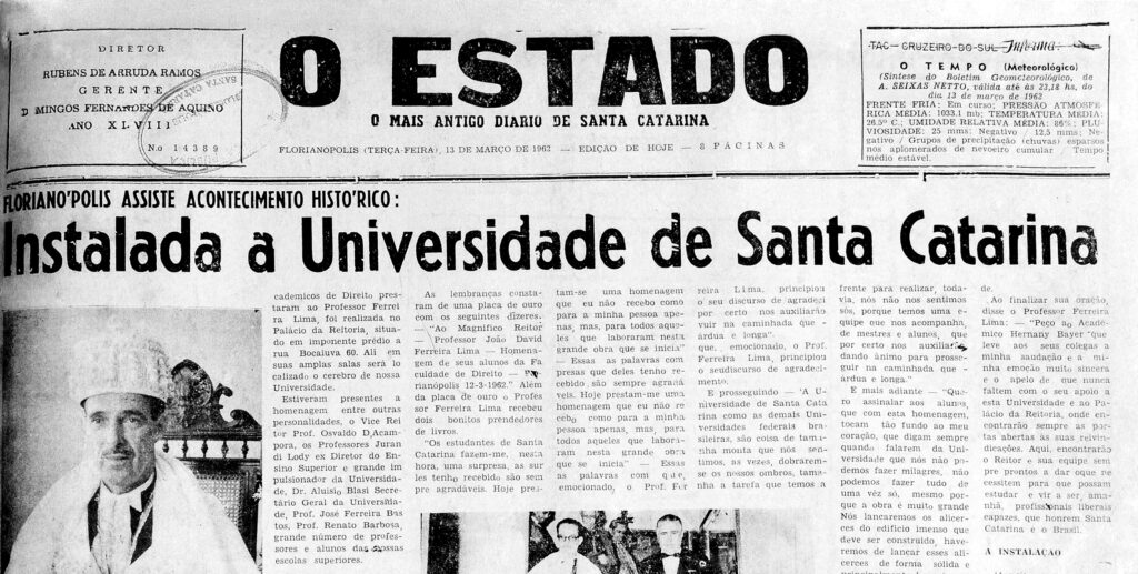 Primeira página do jornal O Estado de 13 de março de 1962